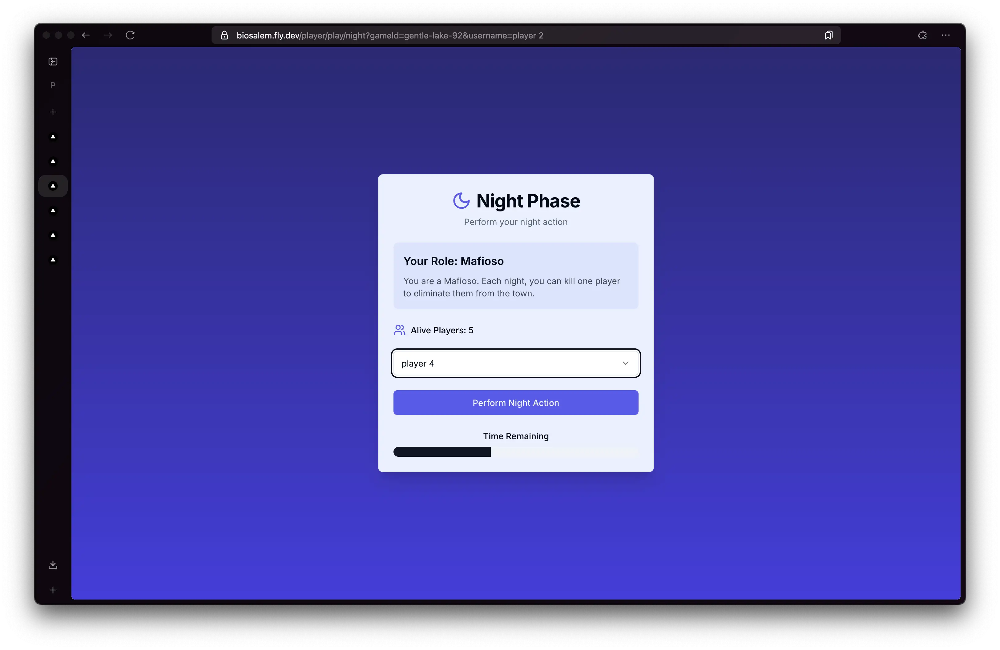 Visual representation for tip: Night phase -- player with 'Mafioso' role performing action
