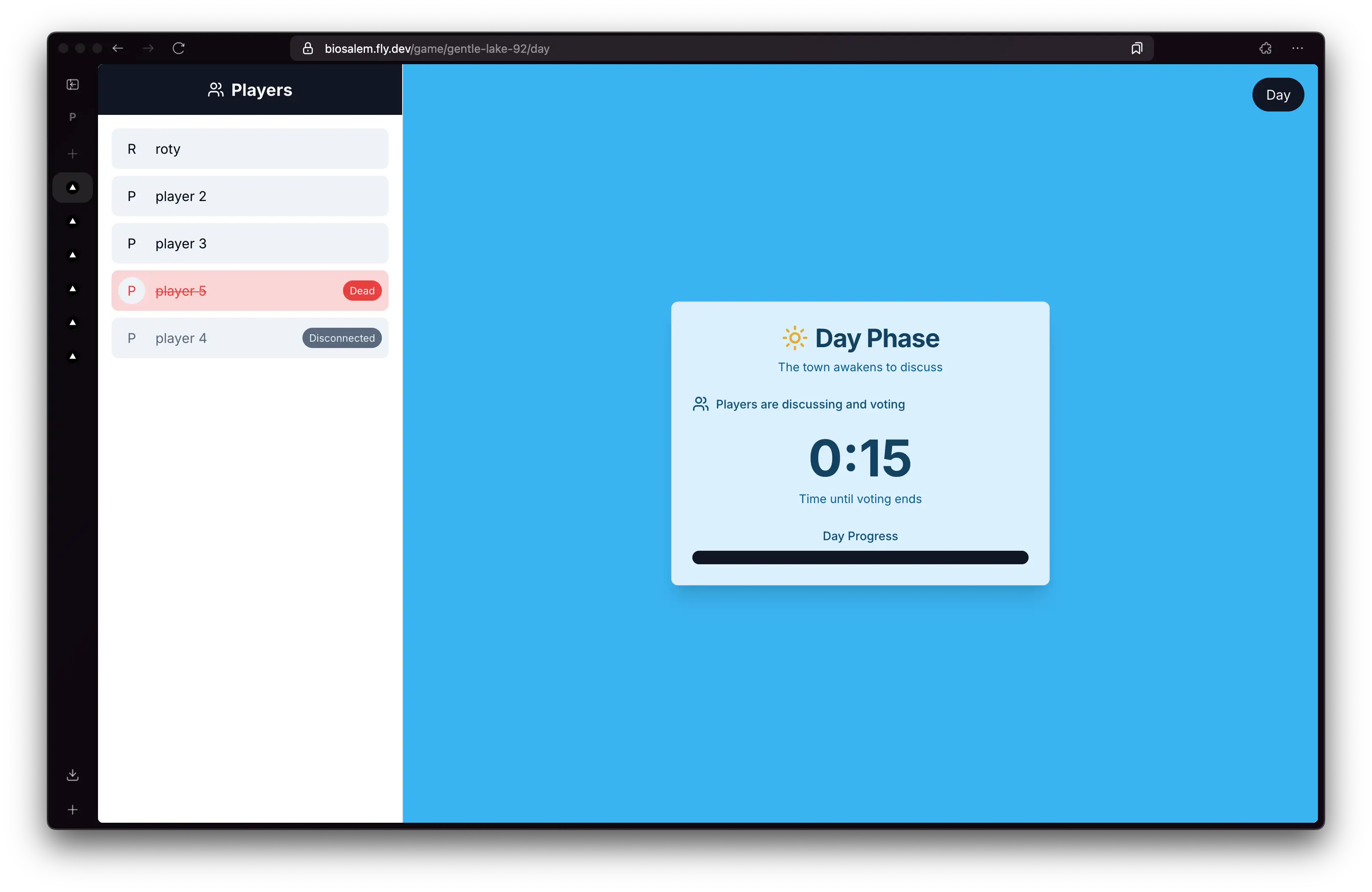 Visual representation for tip: Day phase -- player 5 eliminated