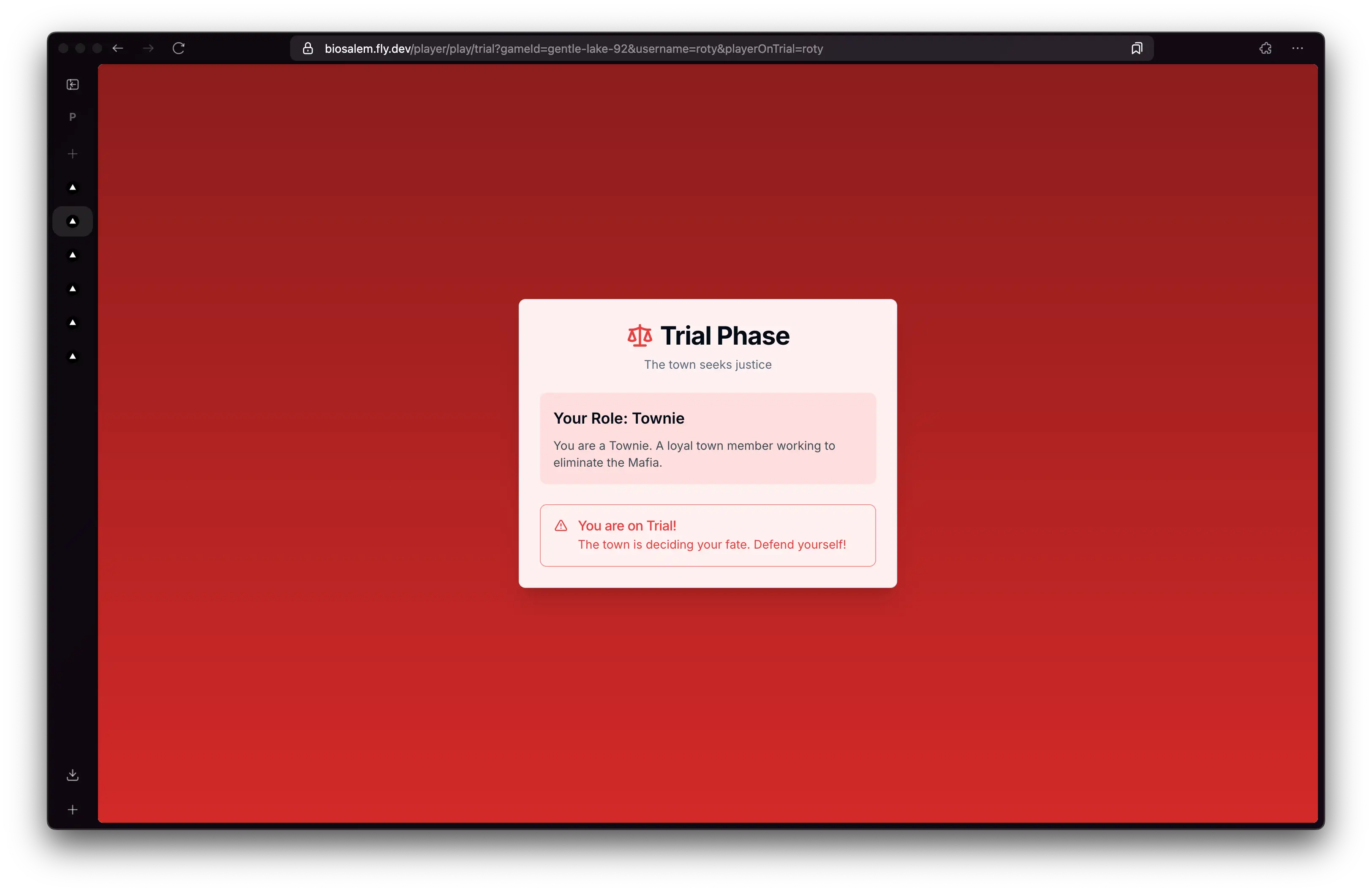Visual representation for tip: Player screen -- 'Townie' on trial