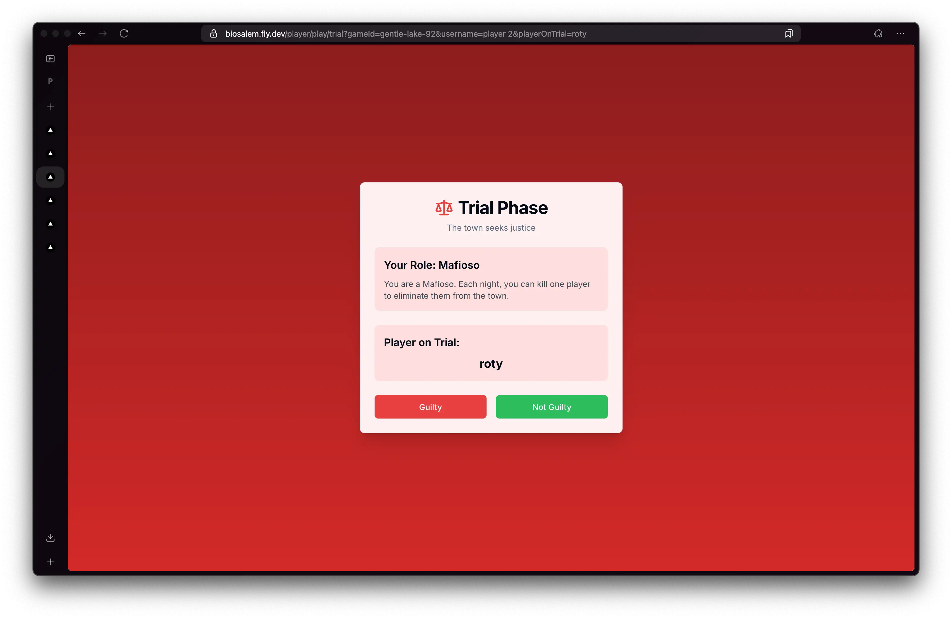 Visual representation for tip: 'Mafioso' player screen -- deciding on trial outcome