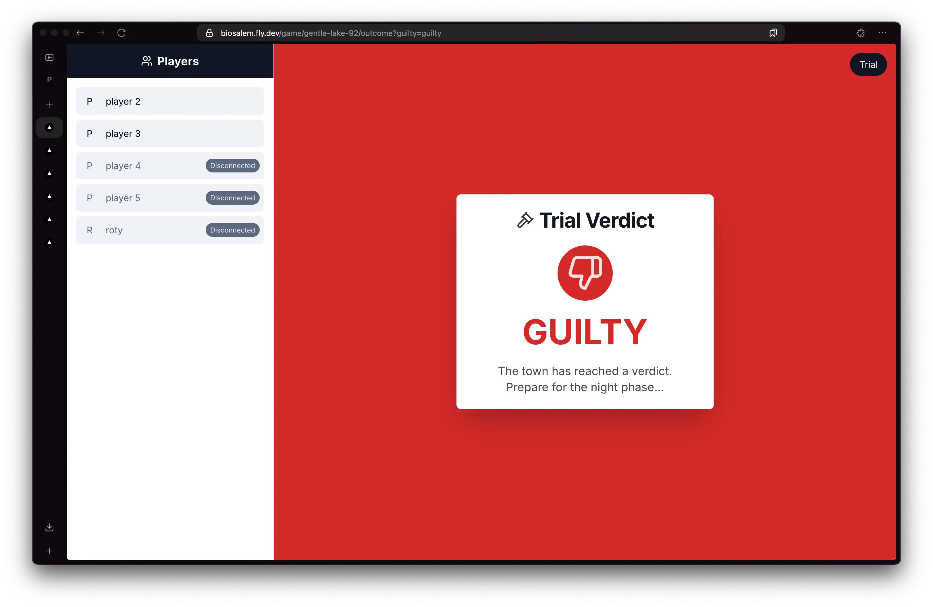 Visual representation for tip: Trial verdict -- GUILTY