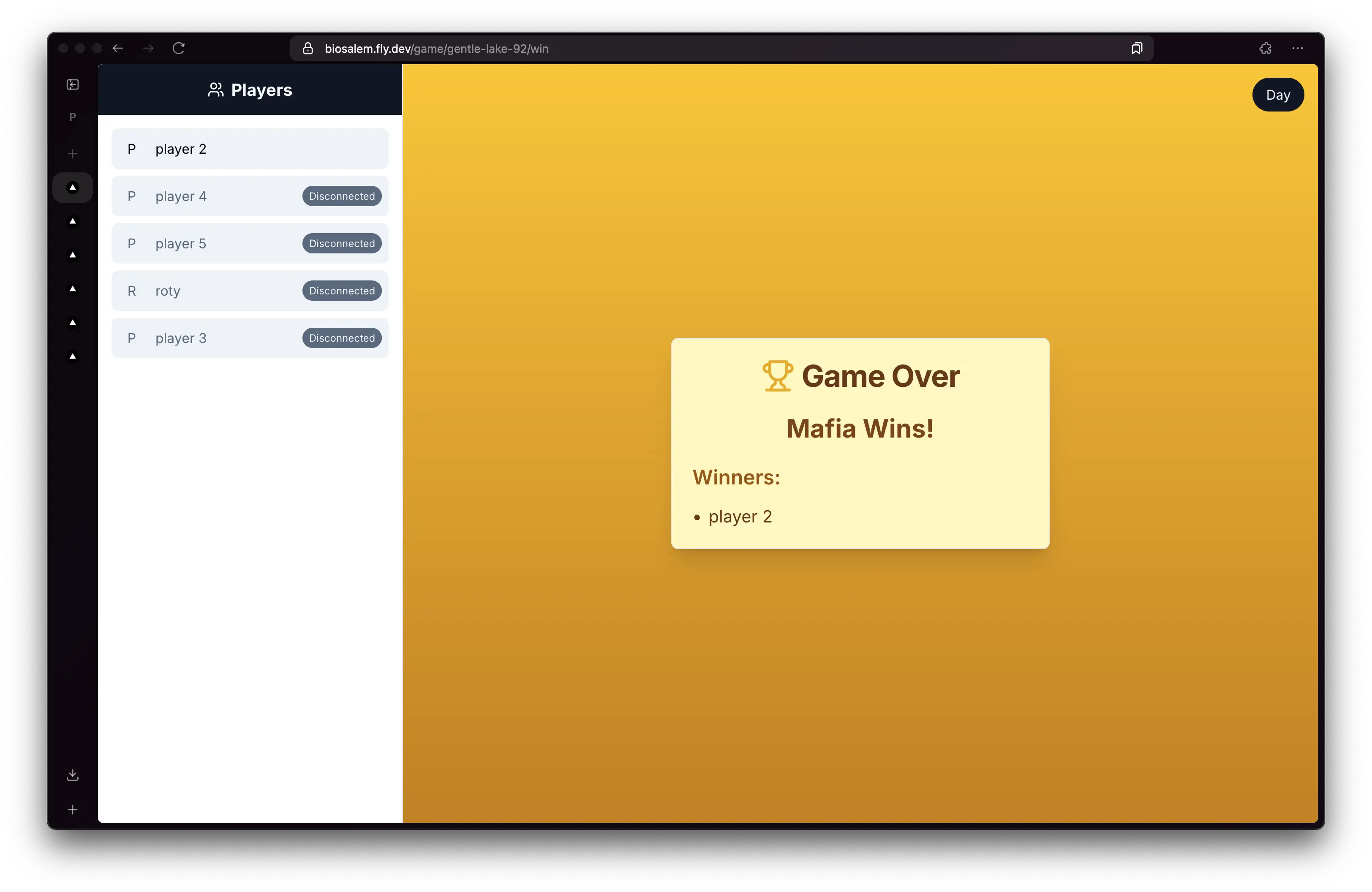 Visual representation for tip: Game over screen -- Mafia wins