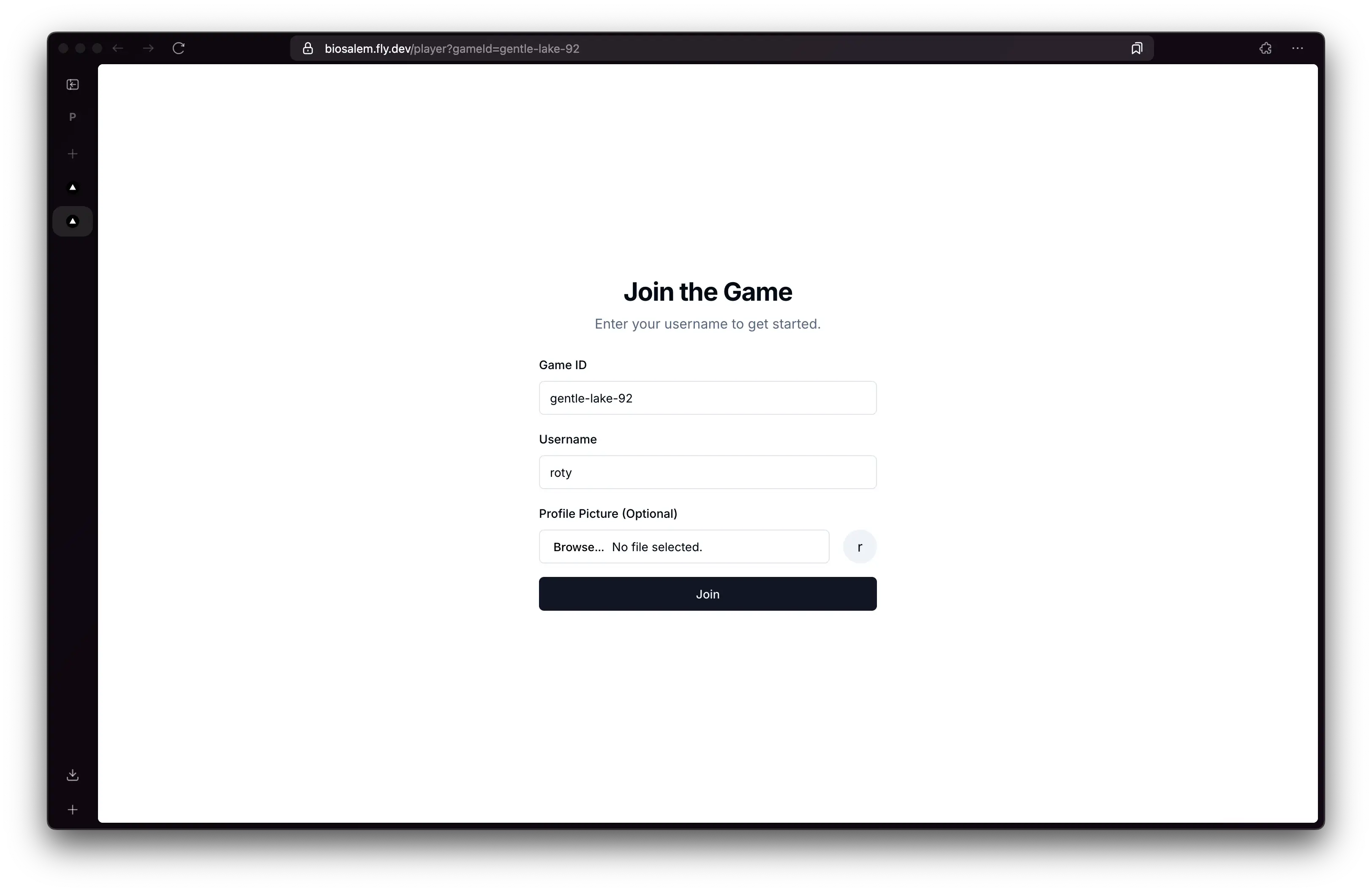 Visual representation for tip: Player join screen with username input and optional profile picture