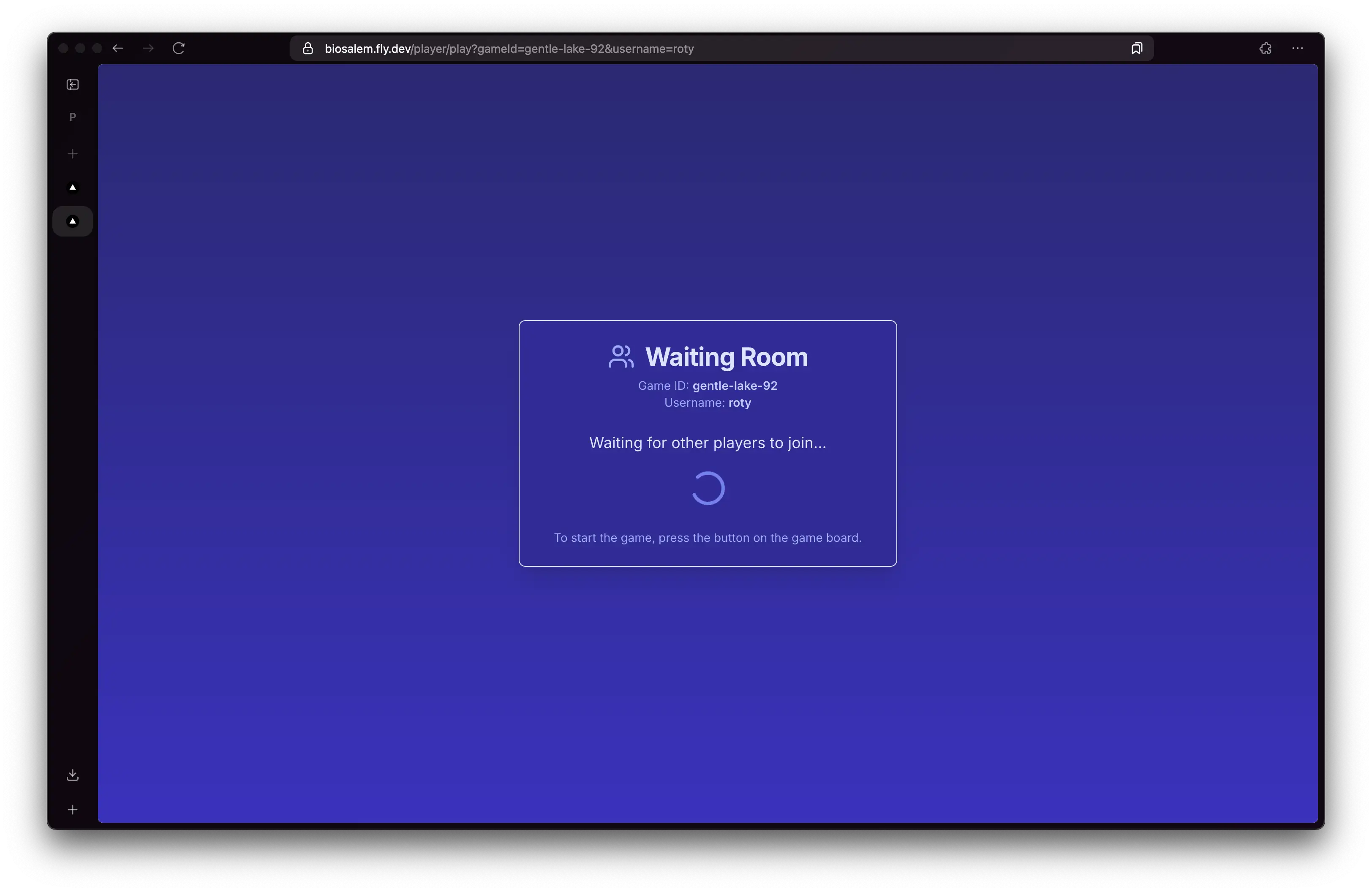 Visual representation for tip: Waiting room after player joins -- waiting for all players to join