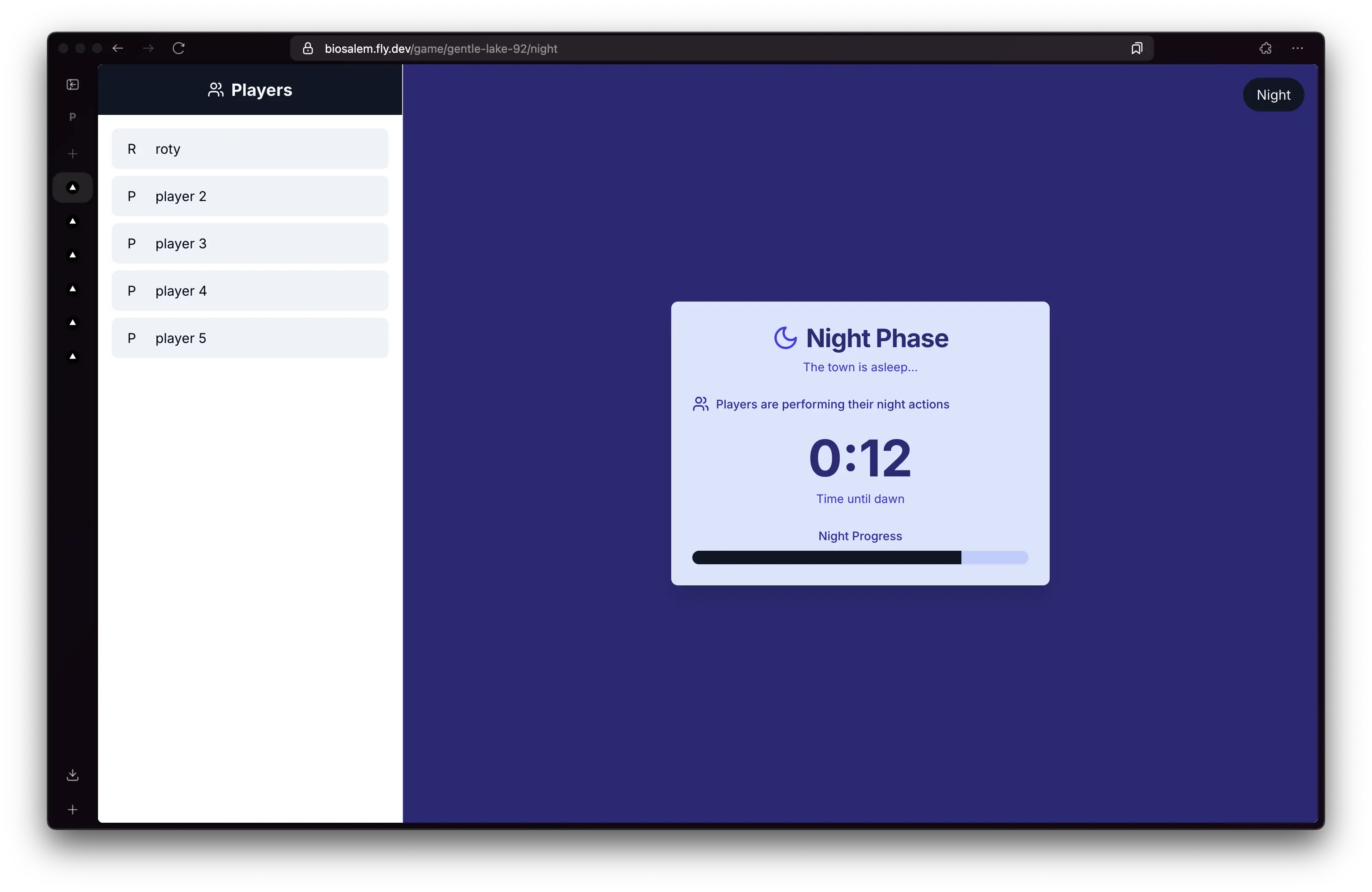 Visual representation for tip: Night phase with timer and progress bar
